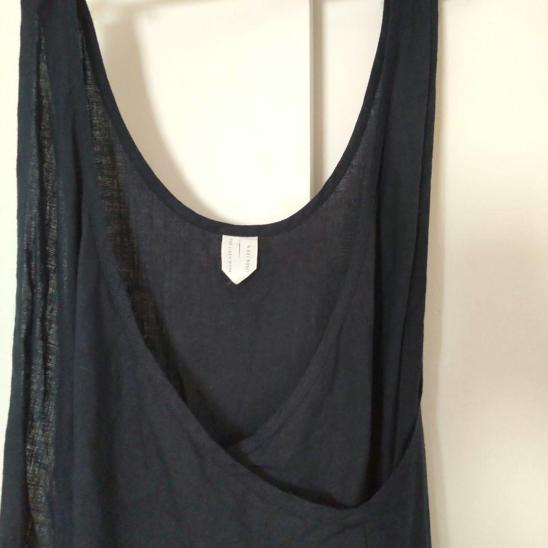 （美品）フォグリネンワーク　オーバーエプロン　ネイビー