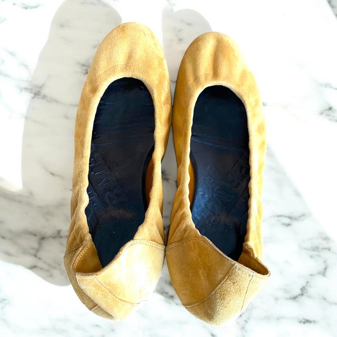 靴 HERMES Suede Ballet Shoes Pumps Camel