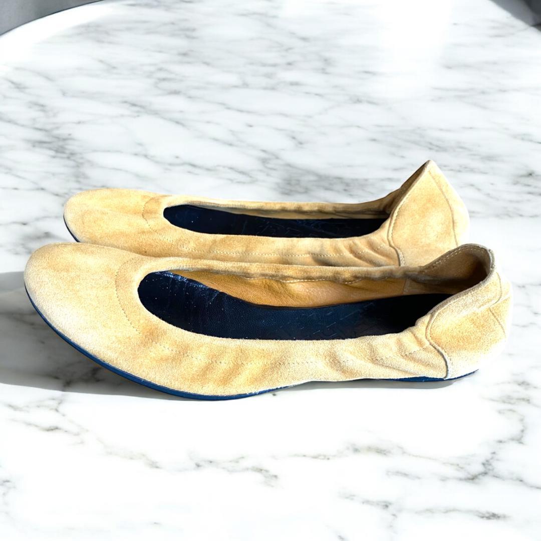 靴 HERMES Suede Ballet Shoes Pumps Camel