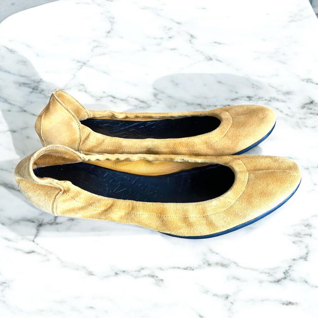 靴 HERMES Suede Ballet Shoes Pumps Camel