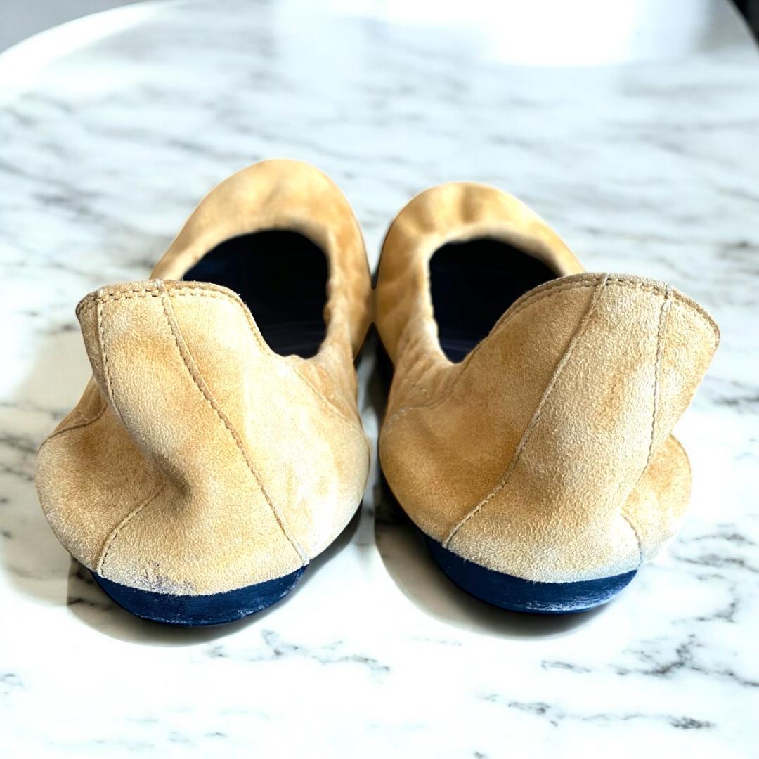 靴 HERMES Suede Ballet Shoes Pumps Camel