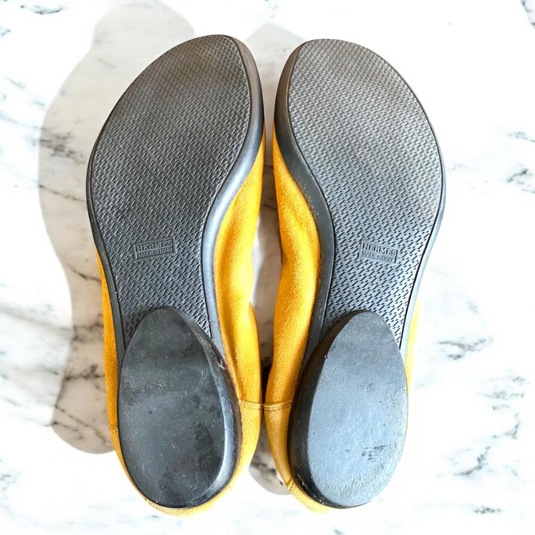 靴 HERMES Suede Ballet Shoes Pumps Camel