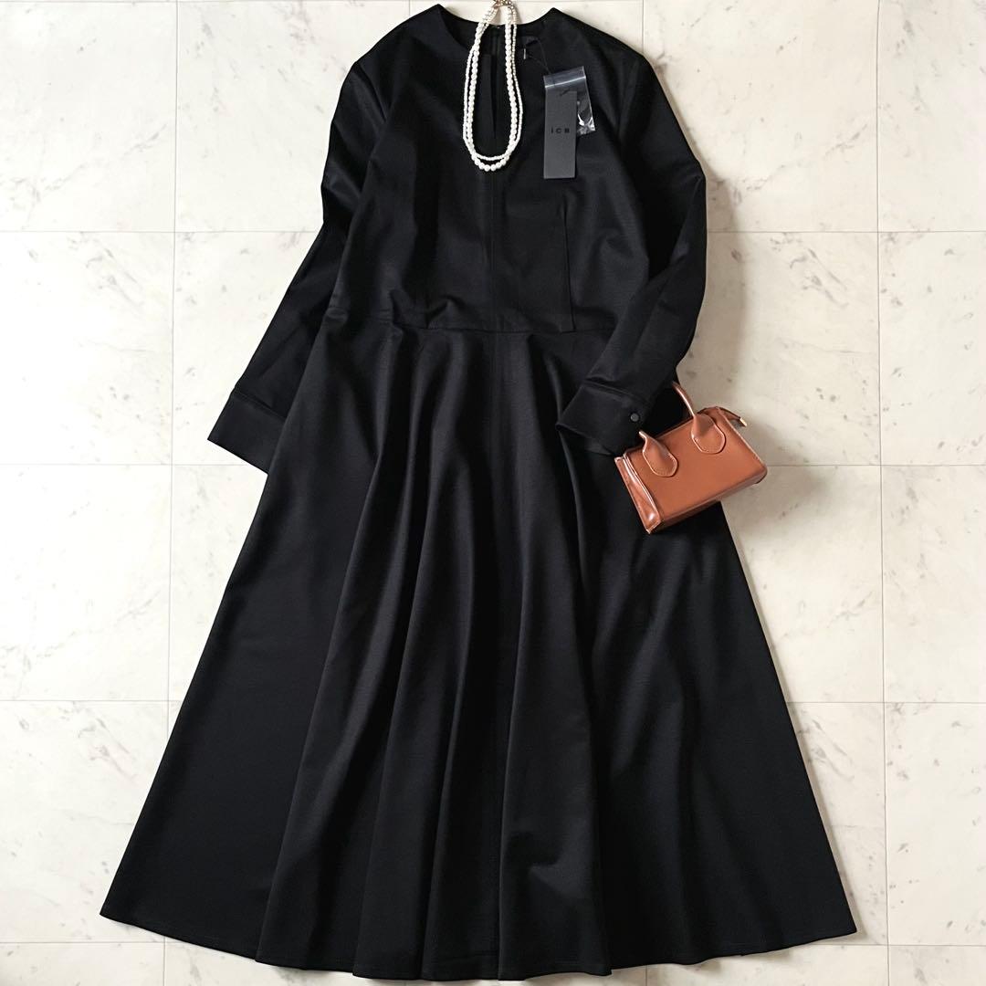 定価3万＊タグ付未使用 ICB キーネックロングワンピース 11号 黒 洗える