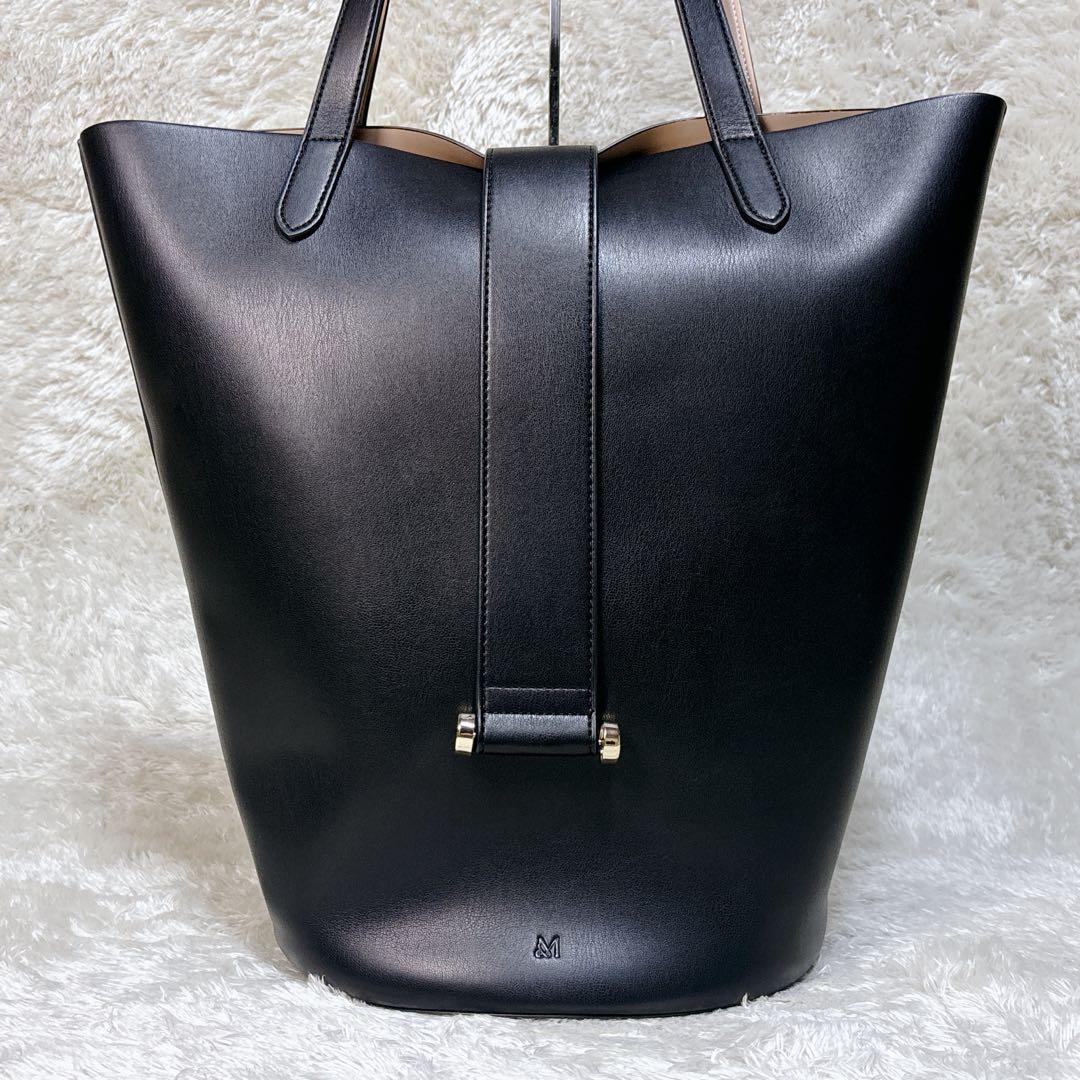 &MyuQ ERA トートバッグ ショルダーバッグ レザー ブラック A4対応