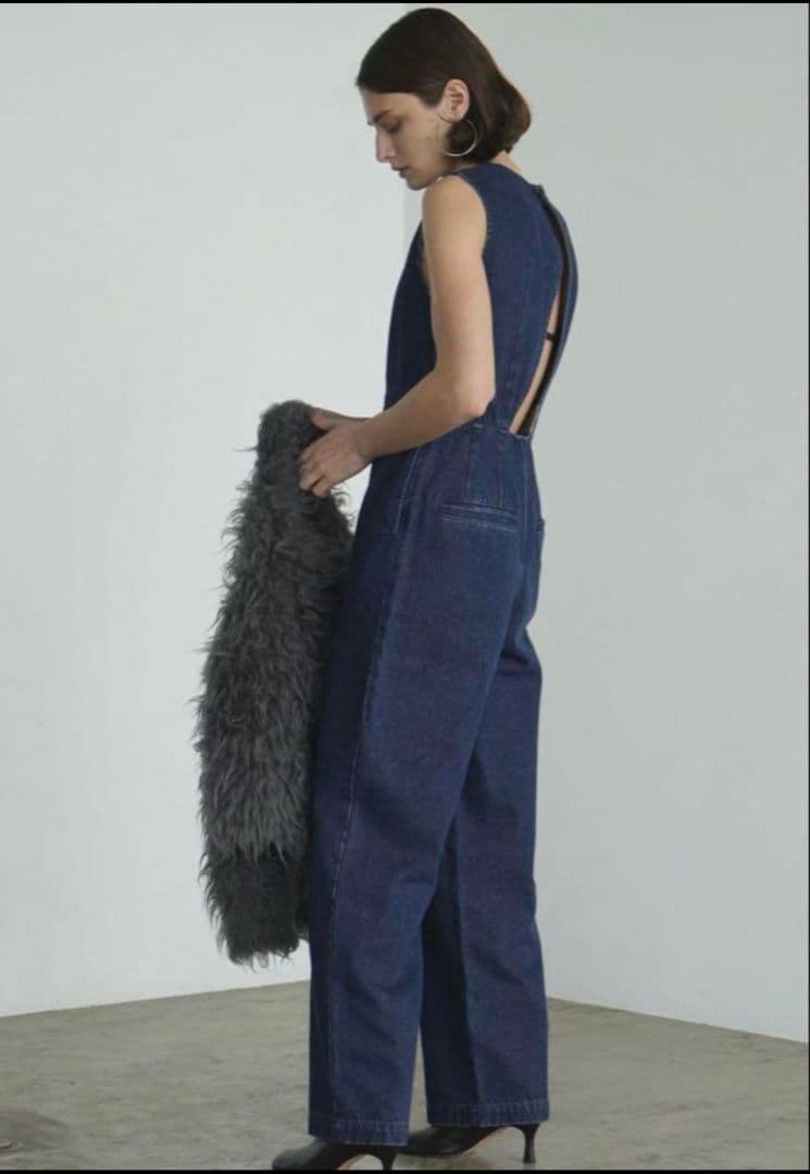 ダークブルー デニム ノースリーブ サロペット