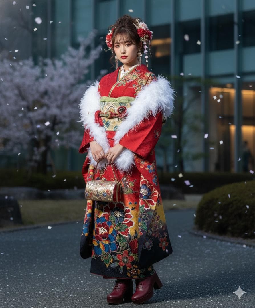 レトロモダン 豪華12点フルセット✨振袖 成人式 赤 古典柄 3回着用美品