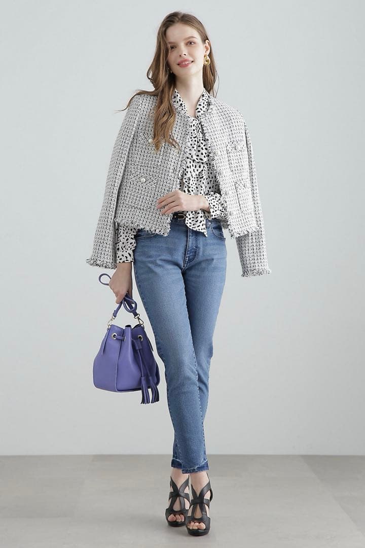 ピンキーアンドダイアン◆ツイードセットアップジャケット モノトーン 38