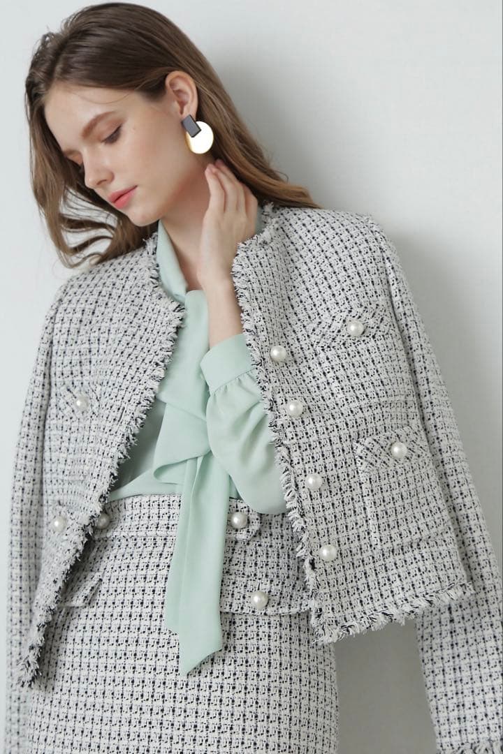 ピンキーアンドダイアン◆ツイードセットアップジャケット モノトーン 38