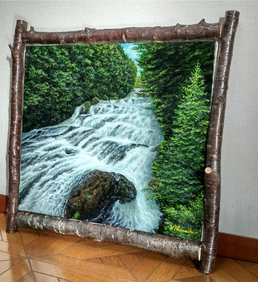 「レイ」「竜頭の滝上流」 F10号油彩画 油絵 風景画 原画