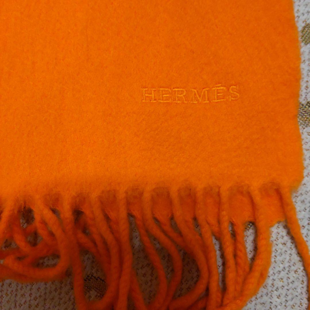HERMES 刺繍ロゴ カシミヤ100% マフラー 大判ストール値下げ