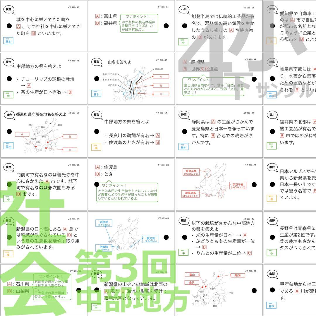中学受験 暗記カード【4年下 社会1-9回】組分けテスト 予習シリーズ