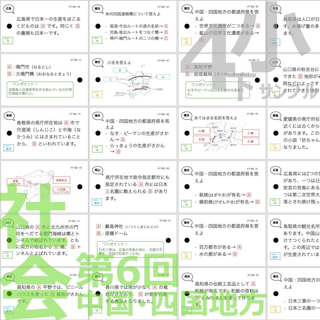 中学受験 暗記カード【4年下 社会1-9回】組分けテスト 予習シリーズ