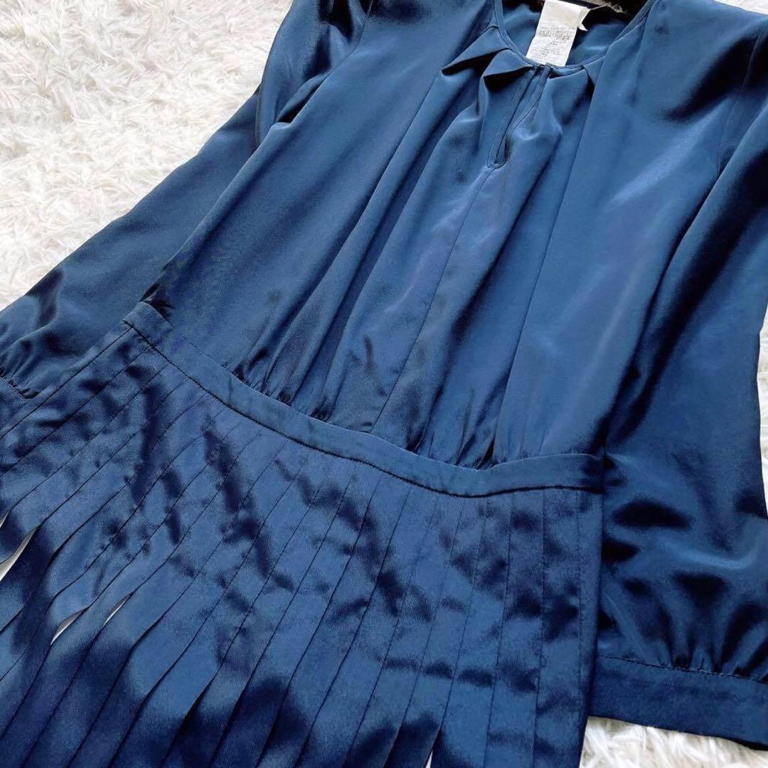 MAXMARA　ひざ丈ワンピースプリーツネイビー42大きいサイズ