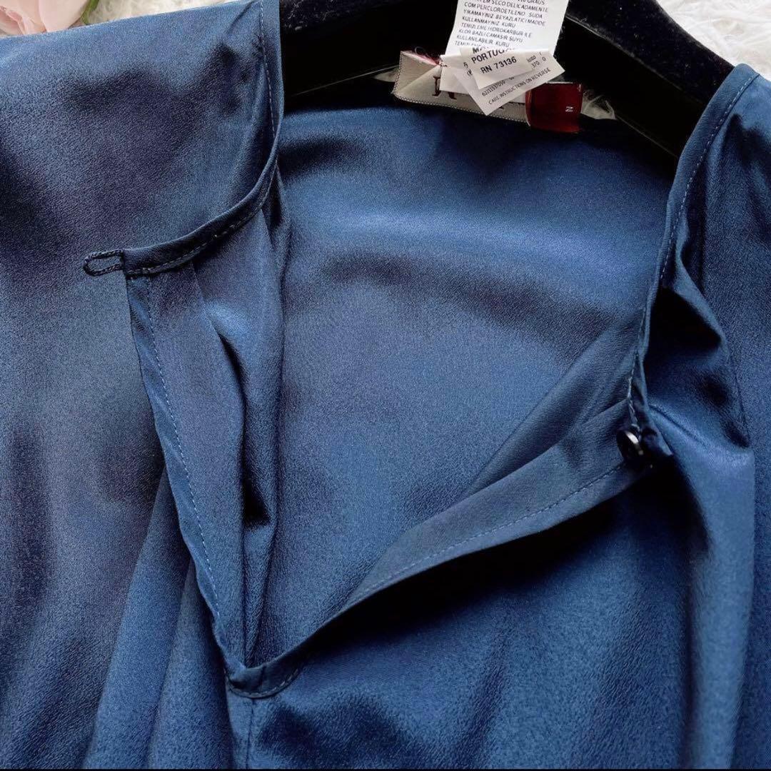 MAXMARA　ひざ丈ワンピースプリーツネイビー42大きいサイズ