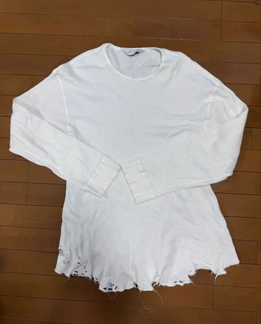 ancellm アンセルム　ダメージワッフルクルーネックT