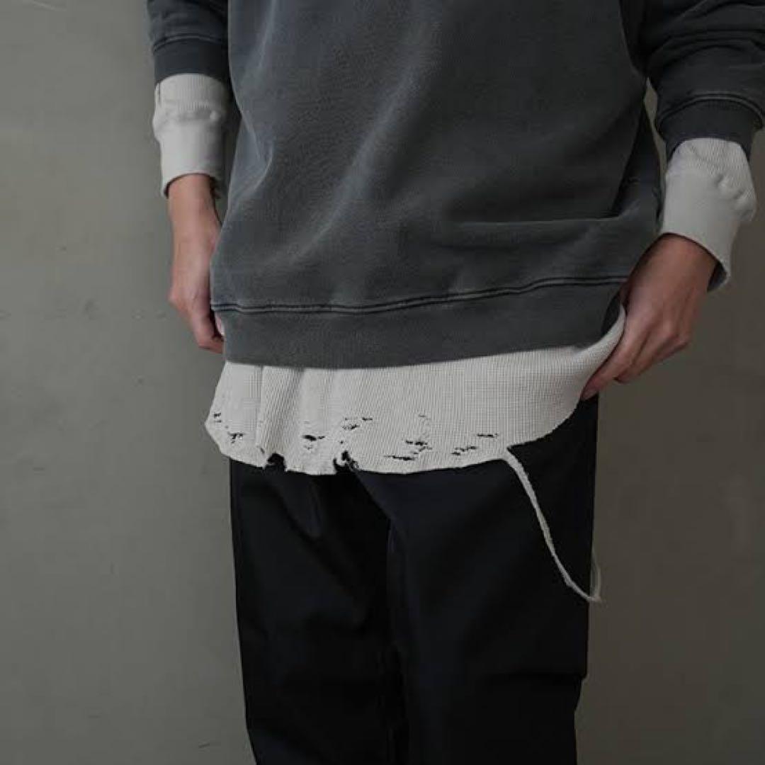 ancellm アンセルム　ダメージワッフルクルーネックT