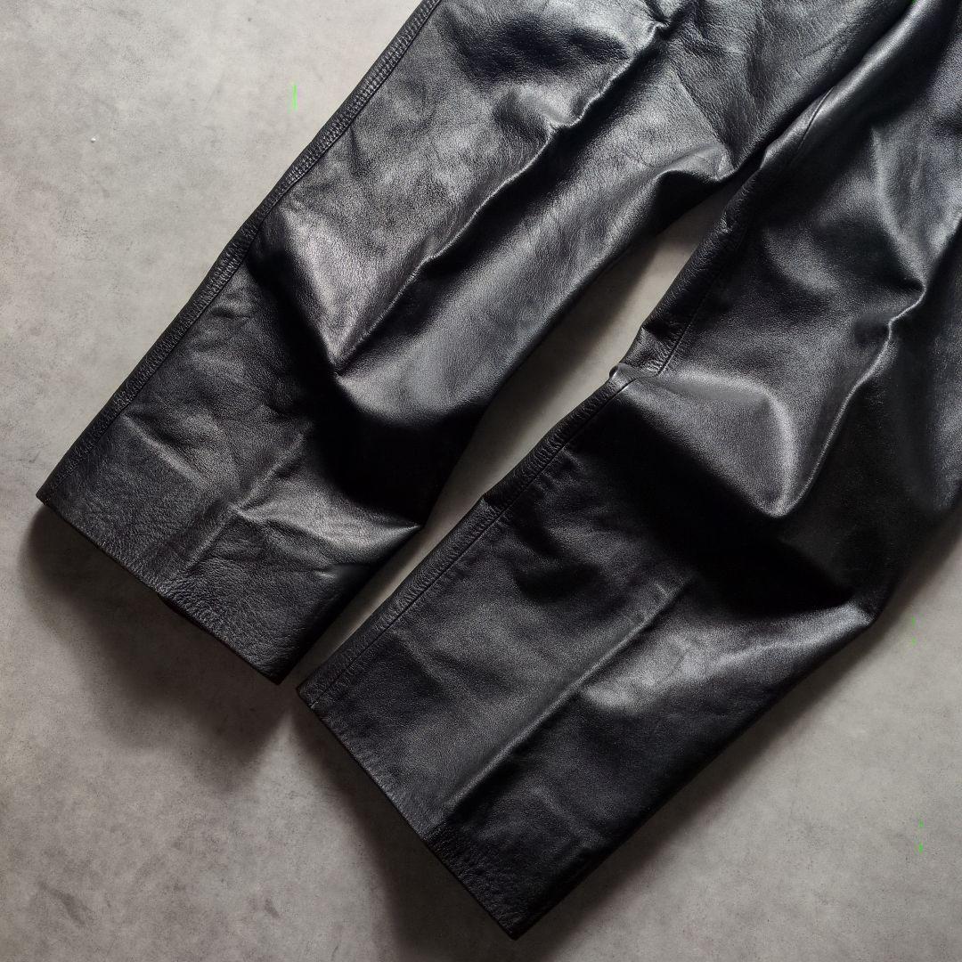 80s 90s ワイド ルーズシルエット 本革 ワンタック レザーパンツ