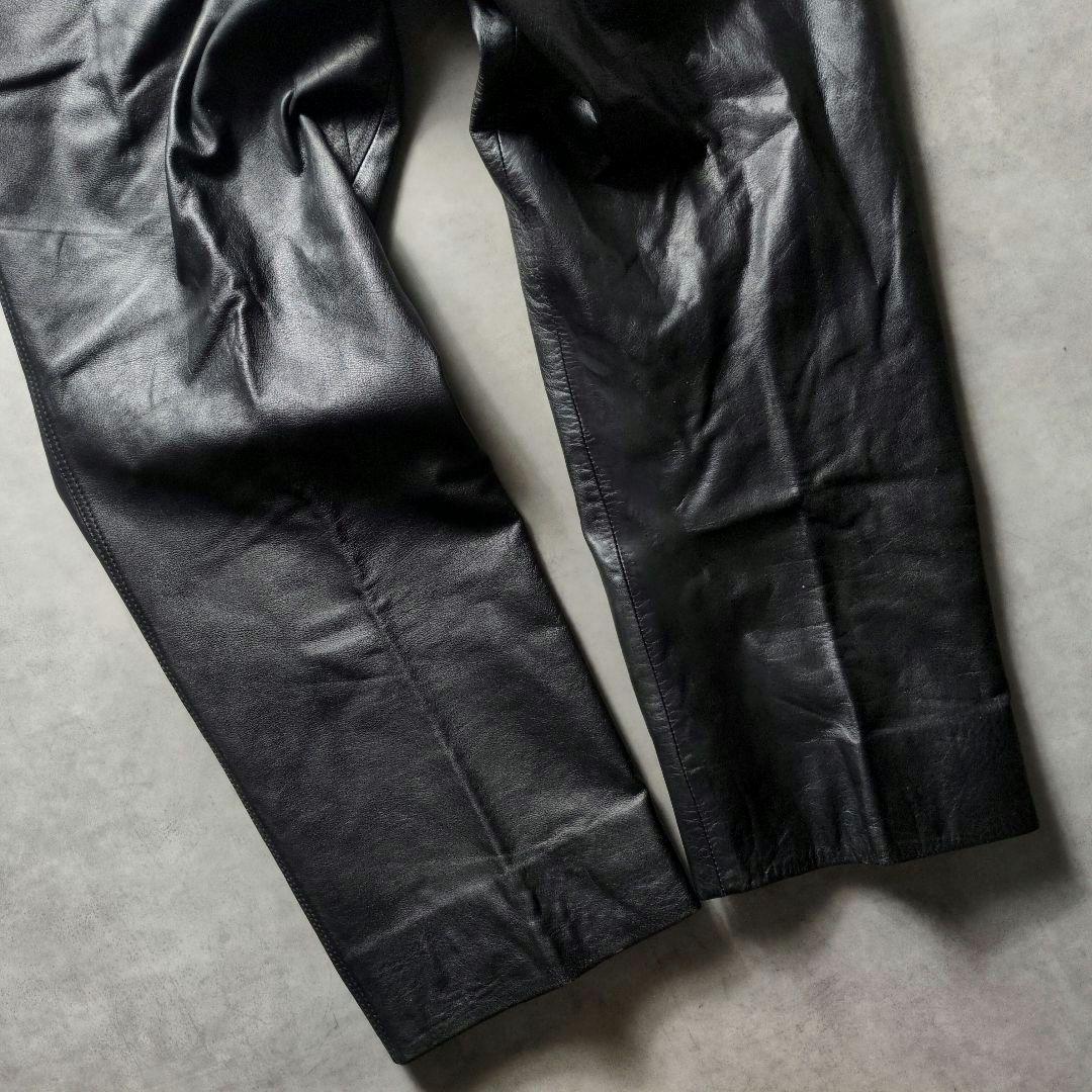 80s 90s ワイド ルーズシルエット 本革 ワンタック レザーパンツ
