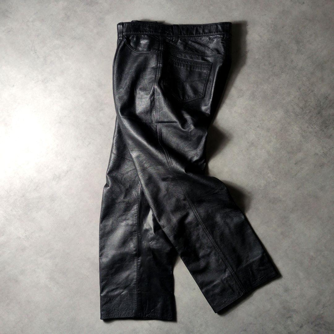 80s 90s ワイド ルーズシルエット 本革 ワンタック レザーパンツ