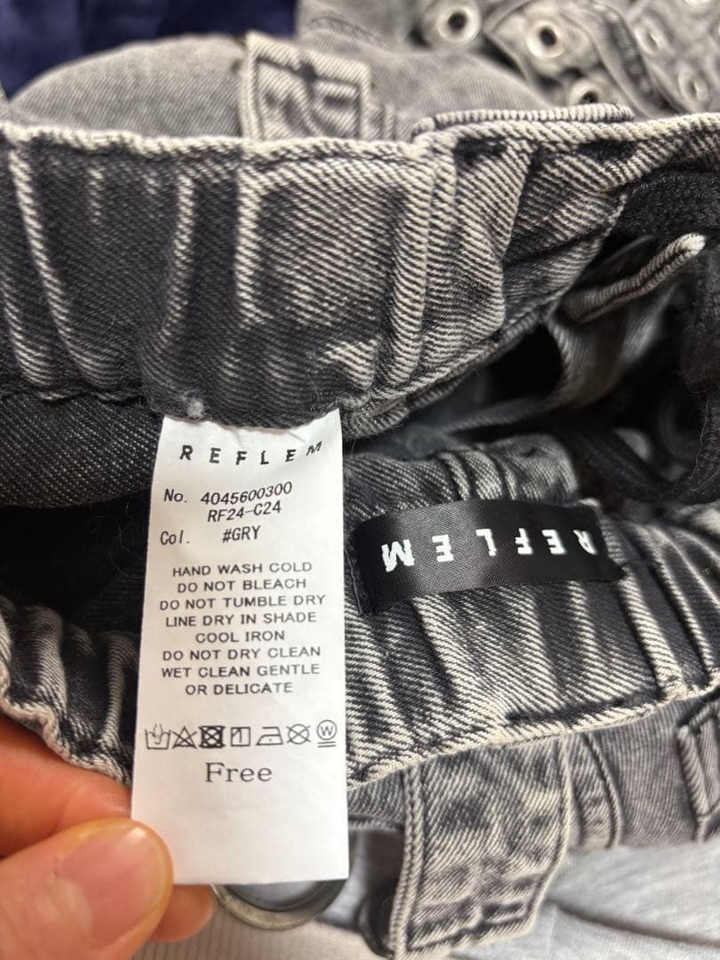 【美品】レフレム　クロスパッチ　ワイド　デニムパンツ　カーゴパンツ　フリーサイズ