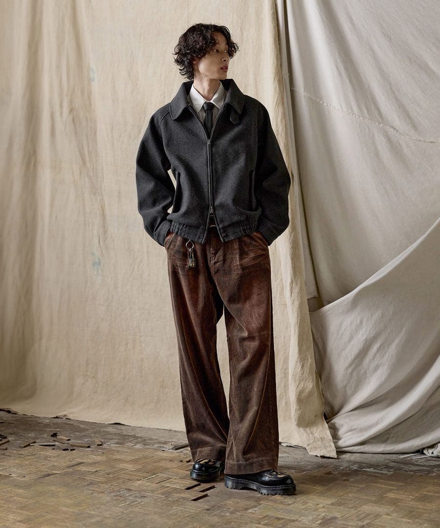 「美品」Bleme ダブルジップ メルトンハリントンジャケット　チャコール　L