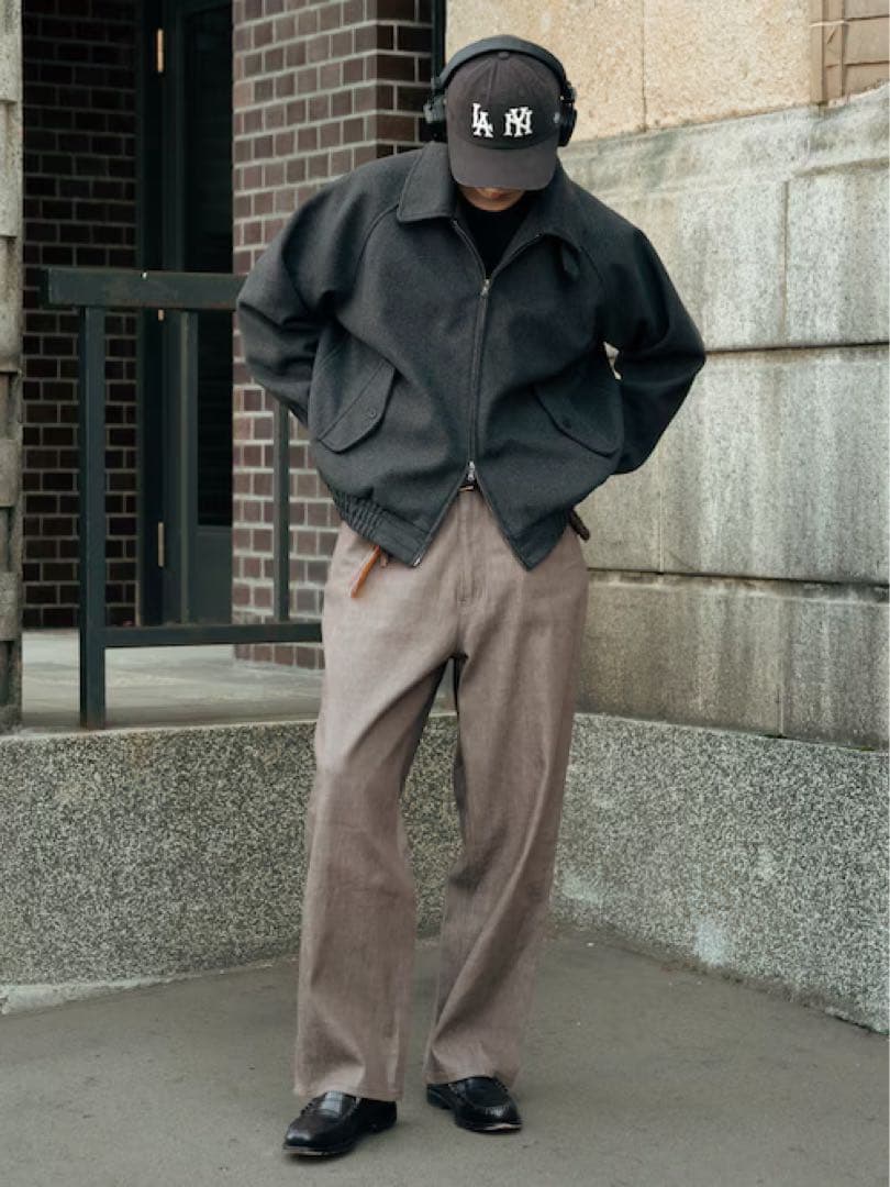 「美品」Bleme ダブルジップ メルトンハリントンジャケット　チャコール　L