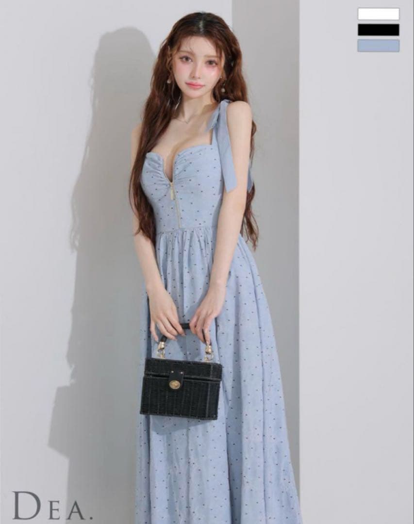 ローブドフルール DEA ショルダーリボンドレス ブルー M