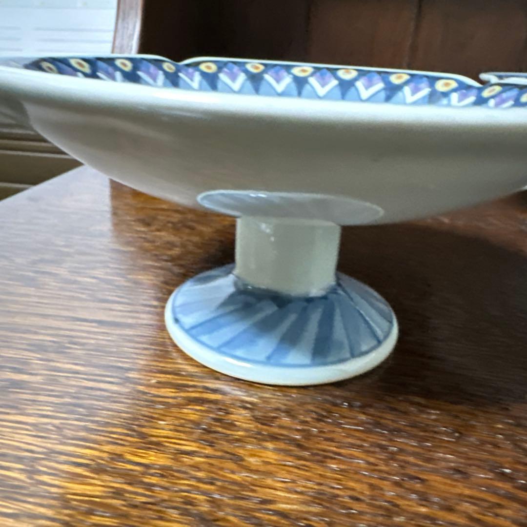 佐藤走波、染錦、際立つグリーンの幾何学文、高台皿