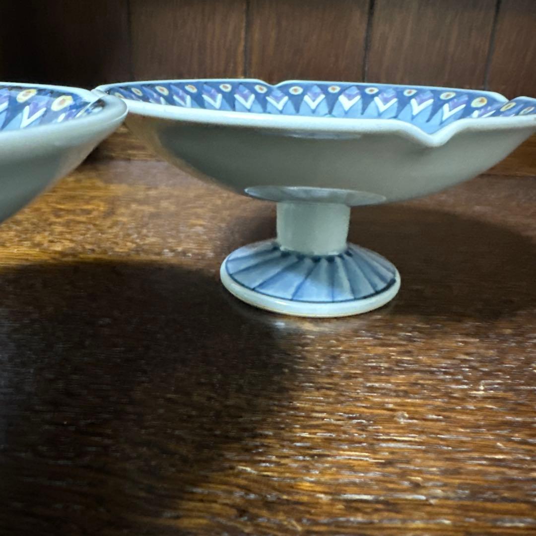 佐藤走波、染錦、際立つグリーンの幾何学文、高台皿