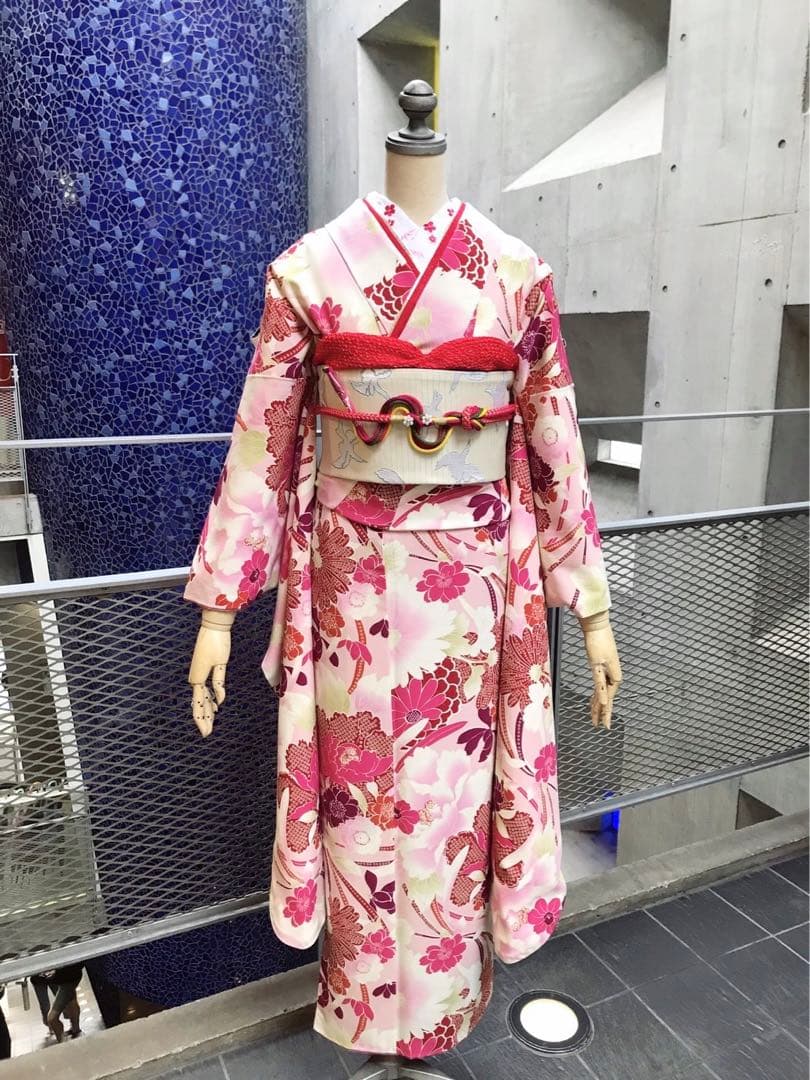 全て揃う振袖セットＦ5【撫松庵の振袖】白、ピンク、成人式振袖フルセット