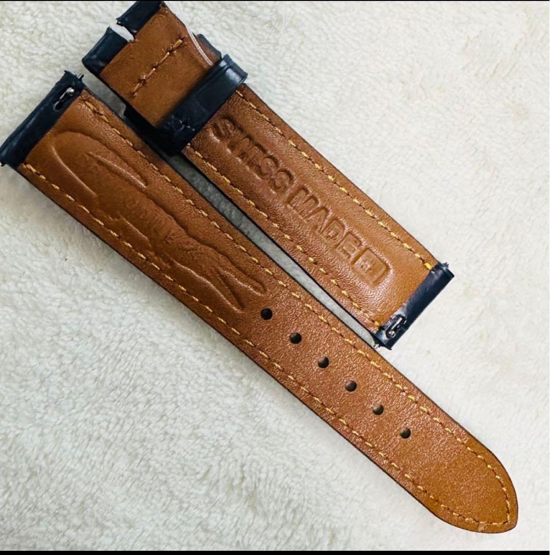 1031#18mm-16mmミッドナイトブルー★本物クロコダイルベルト★スイス製