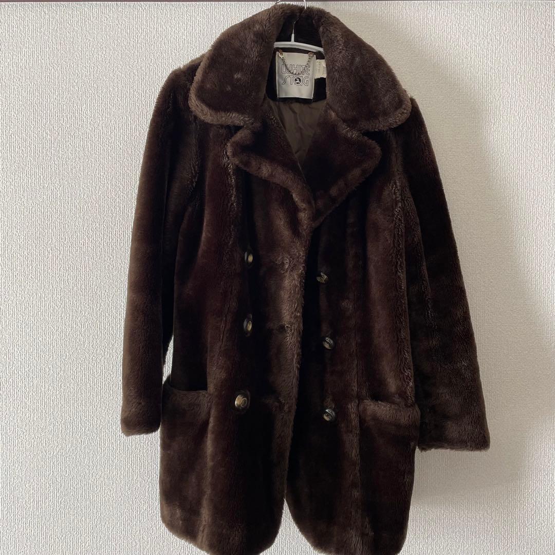 WHITE STAG ダークブラウン ファーコート ビンテージ ダブルブレスト