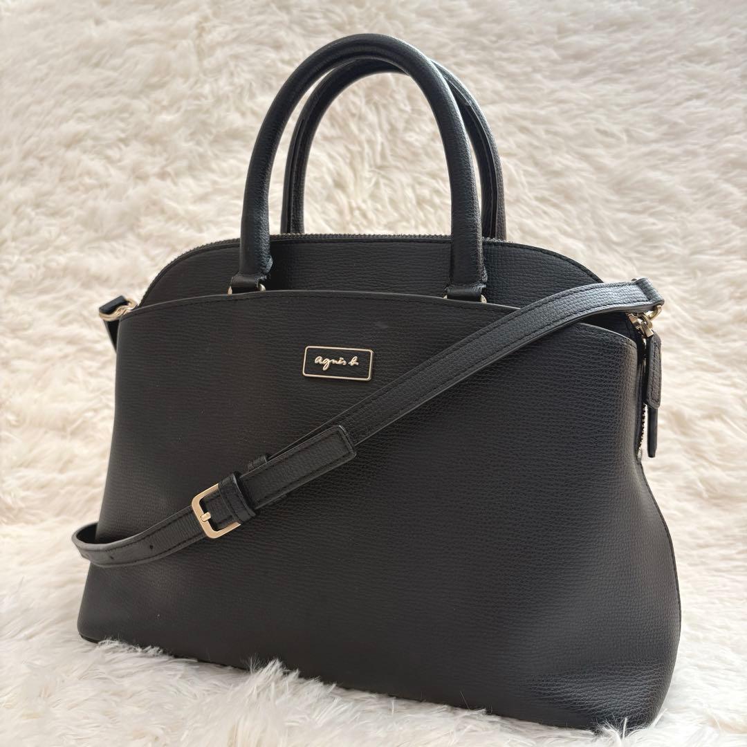 美品✨　アニエスベー　ショルダーバッグ　2way レザー　ロゴプレート　ブラック