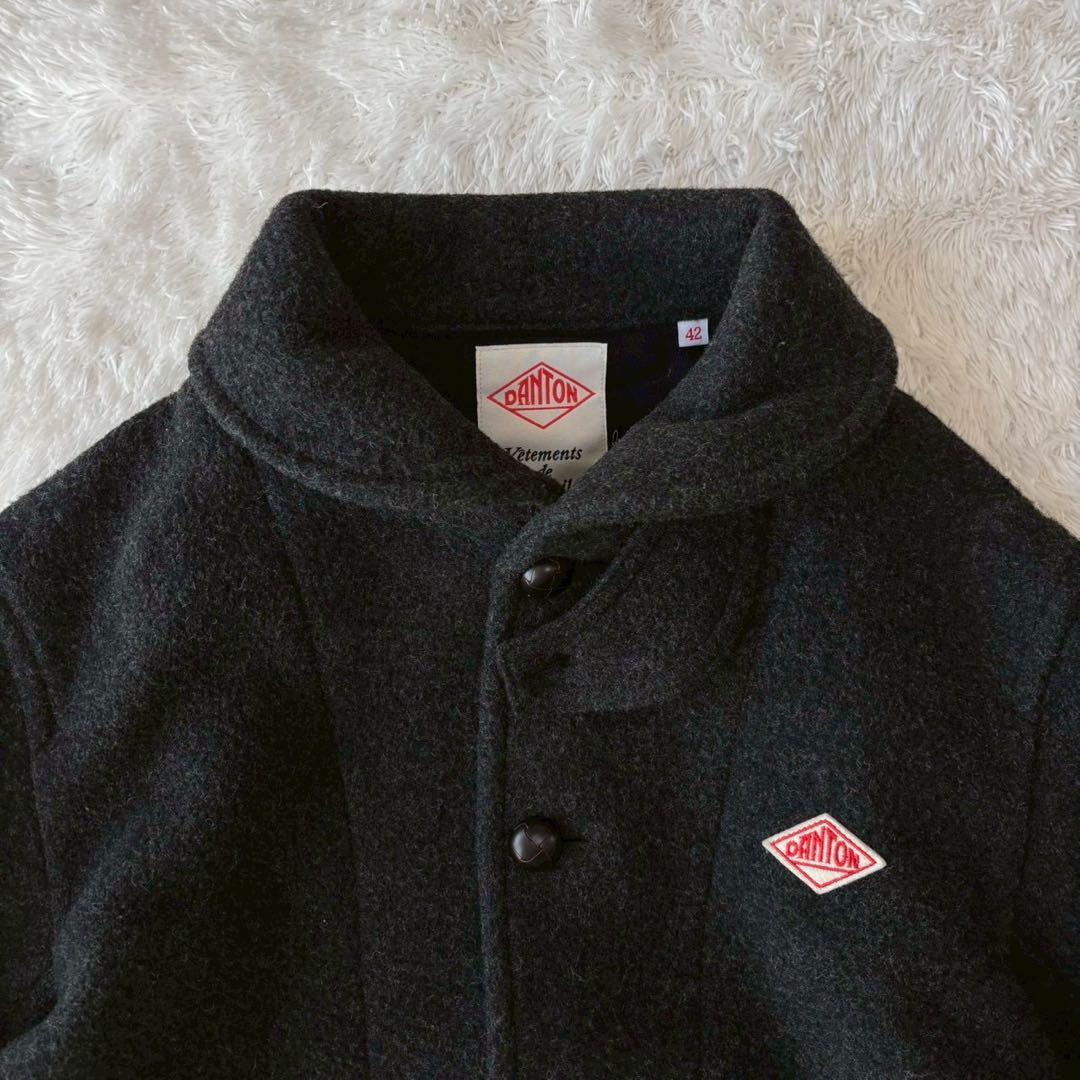 ダントン ウールモッサジャケット ピーコート くるみボタン XL ロゴ グレー