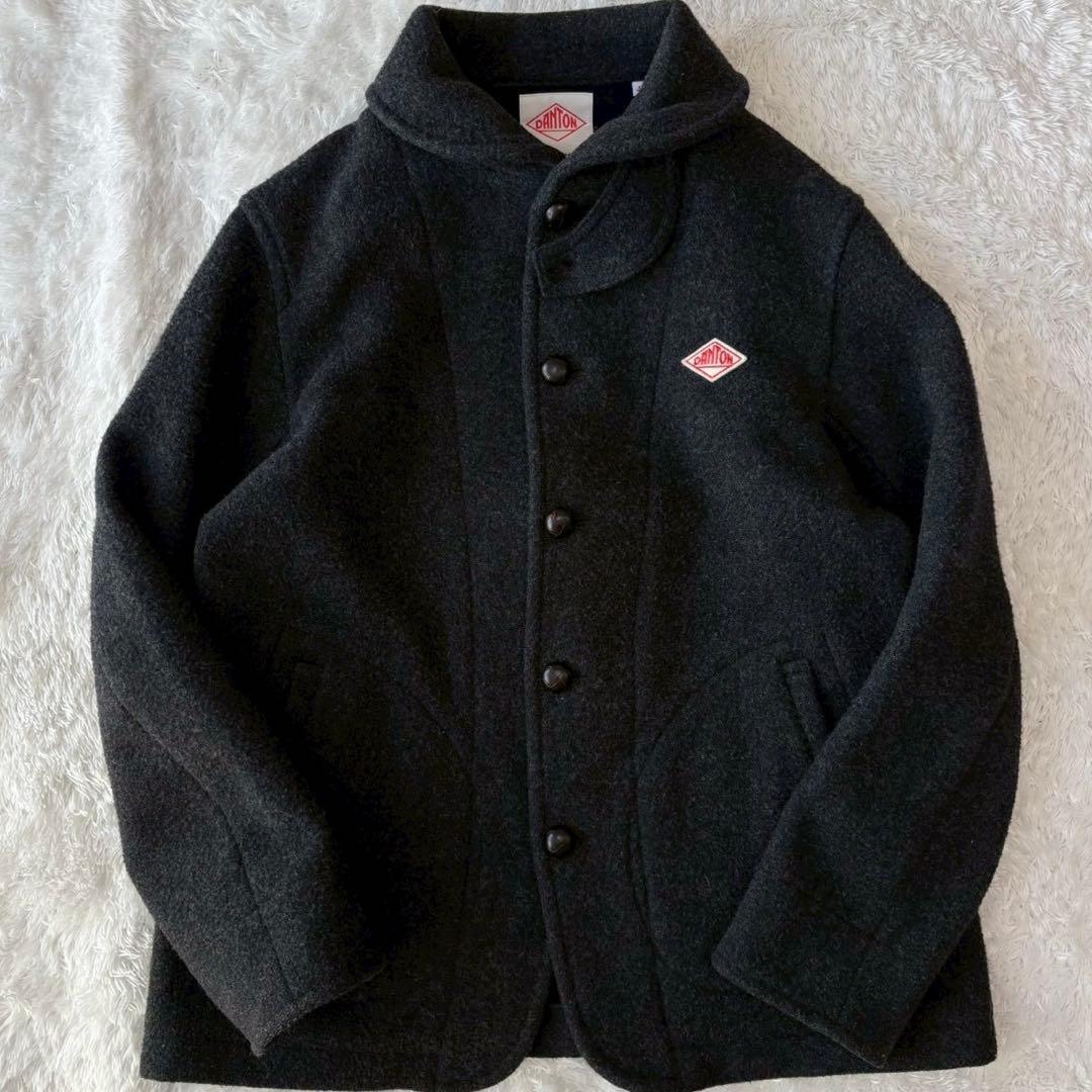 ダントン ウールモッサジャケット ピーコート くるみボタン XL ロゴ グレー