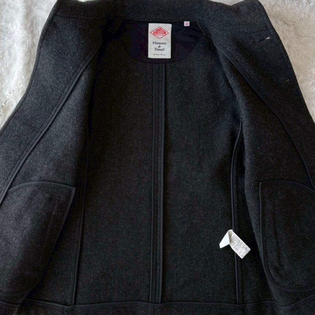 ダントン ウールモッサジャケット ピーコート くるみボタン XL ロゴ グレー