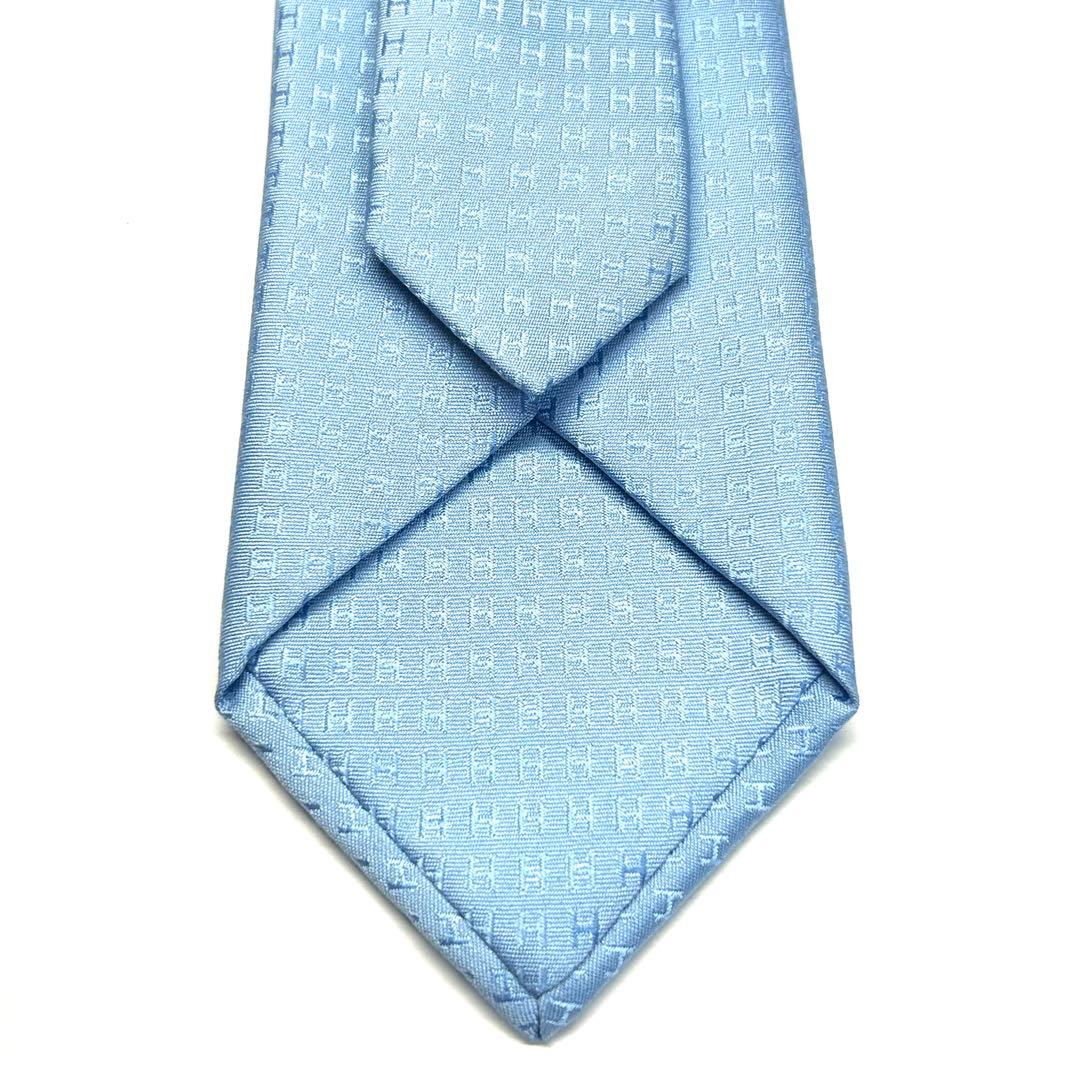 【新品タグ付き✨】箱付き！ エルメス ネクタイ 水色 ファソネ H柄 高級シルク
