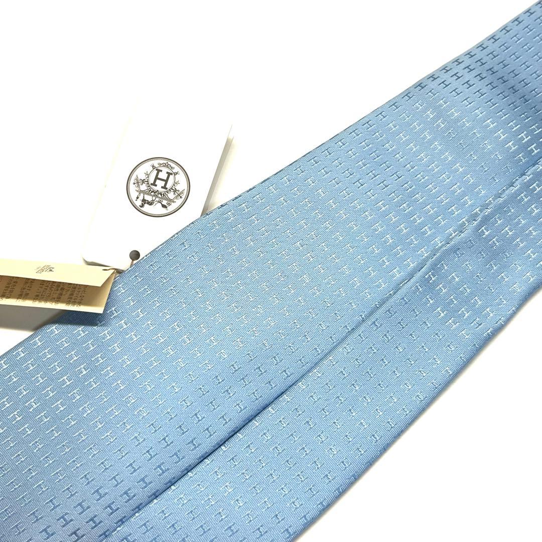 【新品タグ付き✨】箱付き！ エルメス ネクタイ 水色 ファソネ H柄 高級シルク