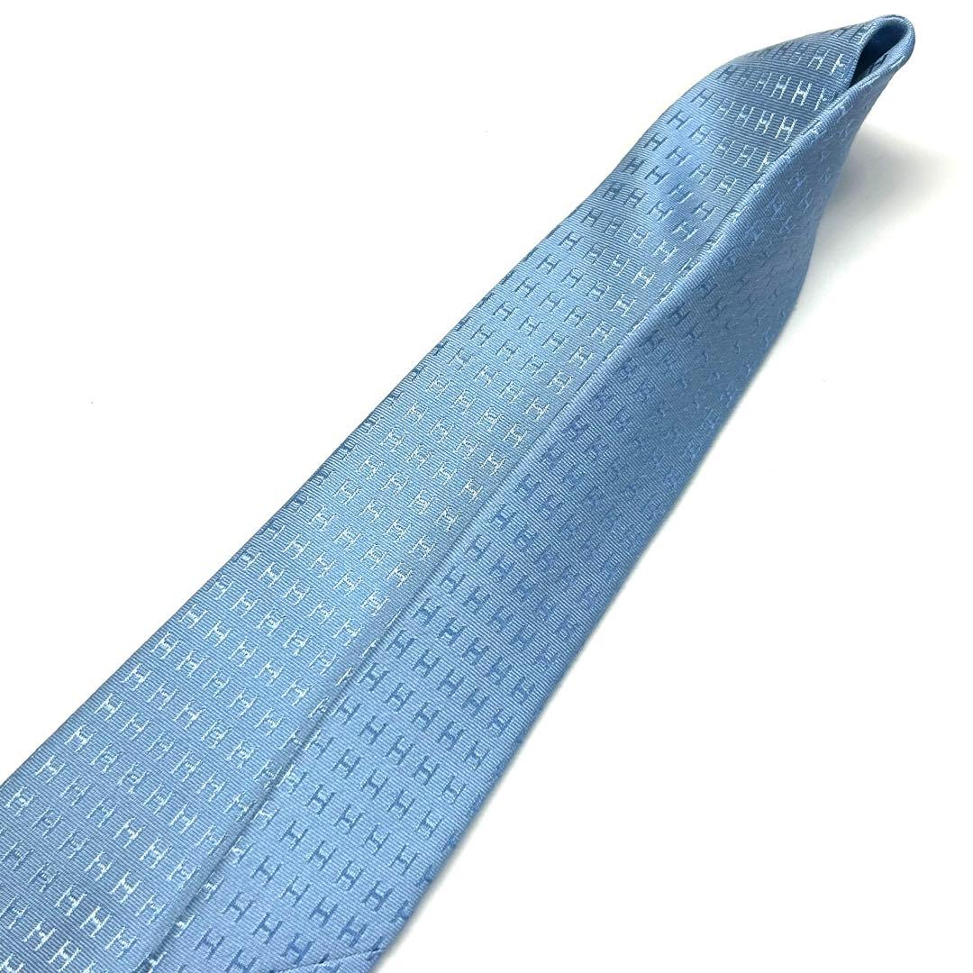 【新品タグ付き✨】箱付き！ エルメス ネクタイ 水色 ファソネ H柄 高級シルク