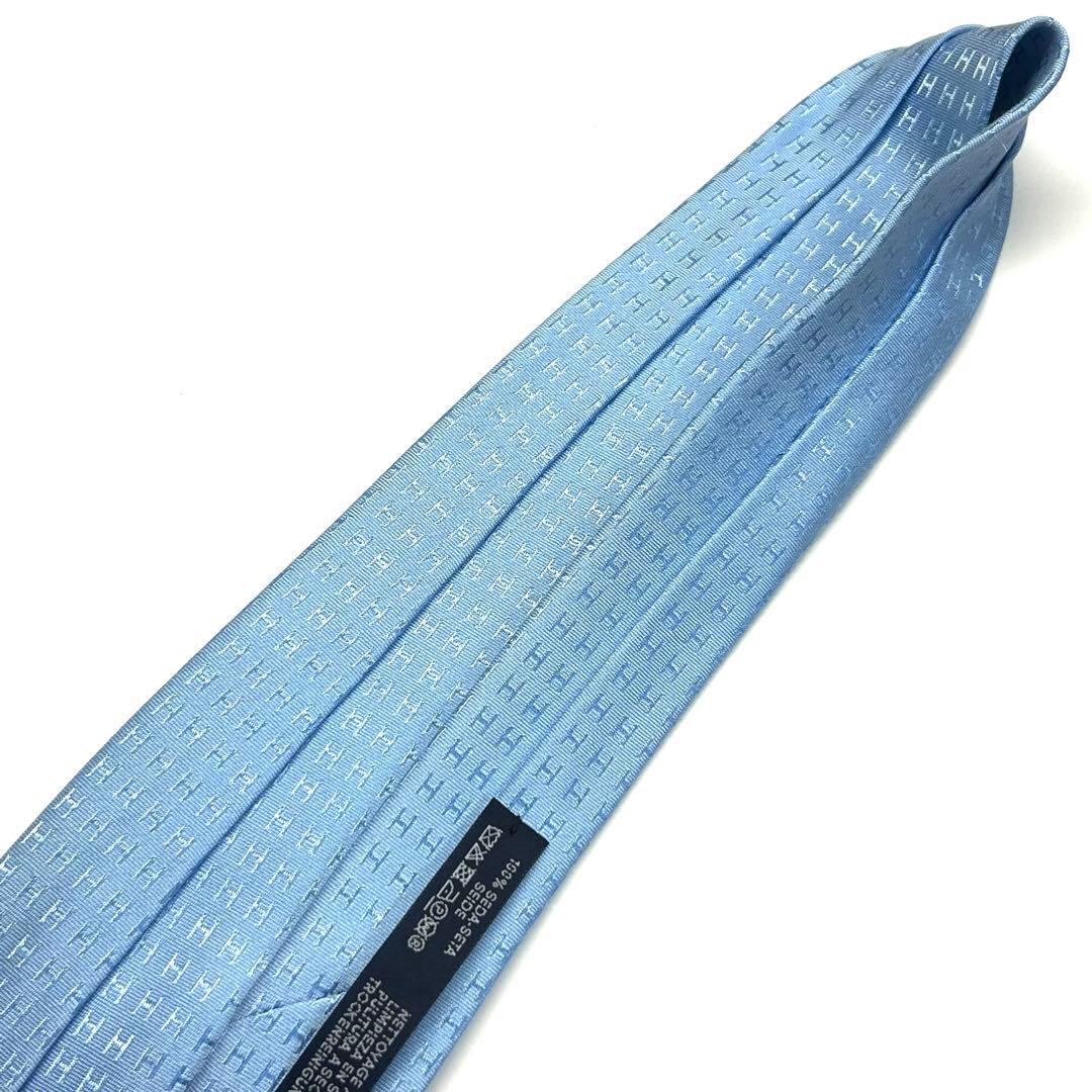 【新品タグ付き✨】箱付き！ エルメス ネクタイ 水色 ファソネ H柄 高級シルク