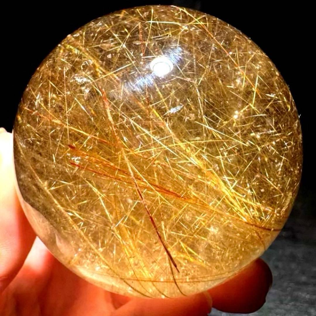超大玉　60mm ゴールドルチルクォーツ　丸玉　スフィア　金針水晶