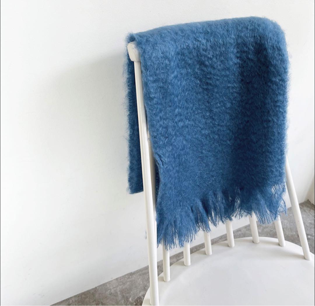 cinq wool展　モヘヤのストール（ブルー）大判