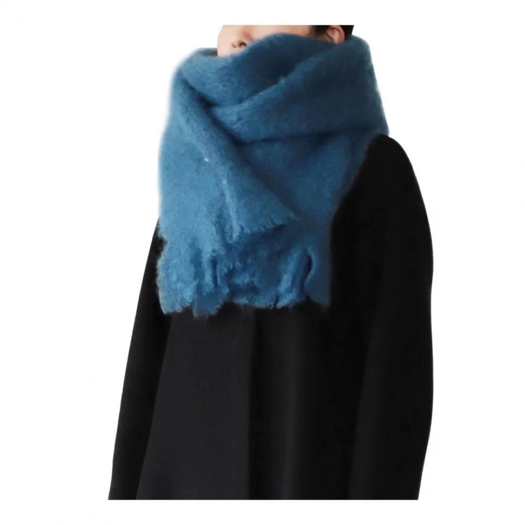 cinq wool展　モヘヤのストール（ブルー）大判