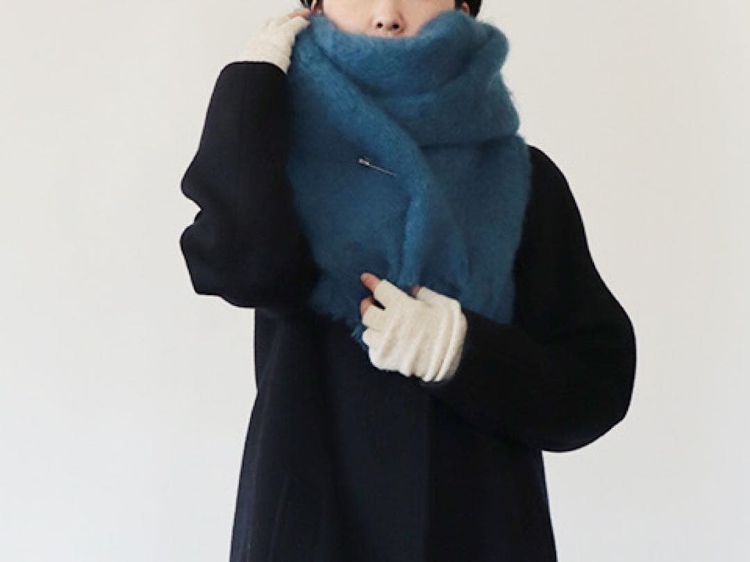 cinq wool展　モヘヤのストール（ブルー）大判