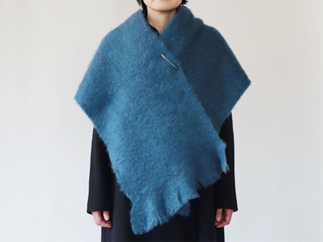 cinq wool展　モヘヤのストール（ブルー）大判
