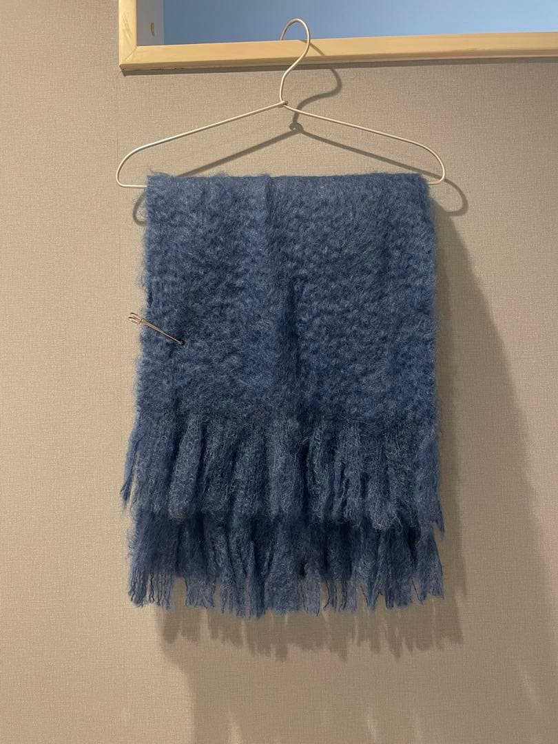 cinq wool展　モヘヤのストール（ブルー）大判