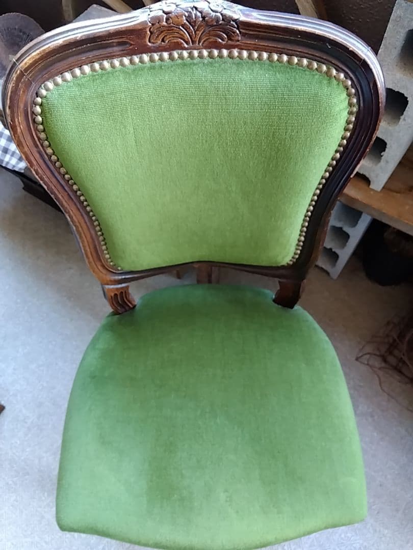 値下げ！！イタリア製ヴィンテージチェア／アンティーク椅子／グリーン張地／猫脚