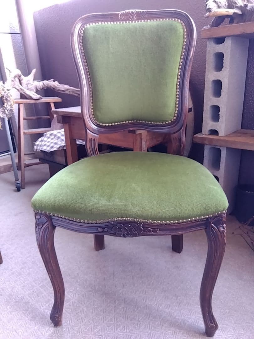 値下げ！！イタリア製ヴィンテージチェア／アンティーク椅子／グリーン張地／猫脚