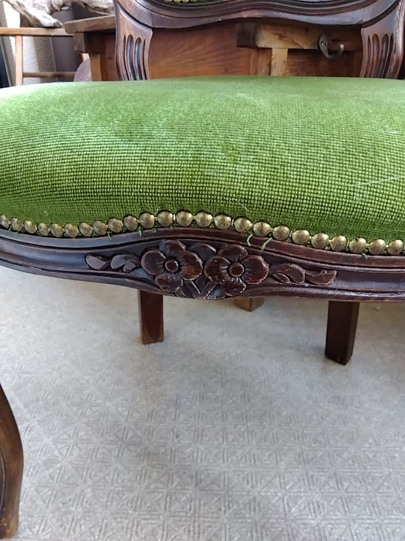 値下げ！！イタリア製ヴィンテージチェア／アンティーク椅子／グリーン張地／猫脚