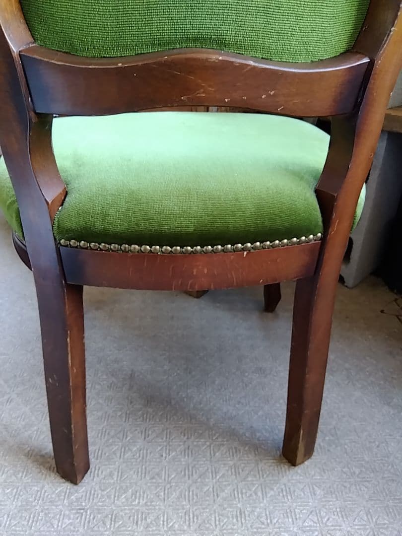 値下げ！！イタリア製ヴィンテージチェア／アンティーク椅子／グリーン張地／猫脚